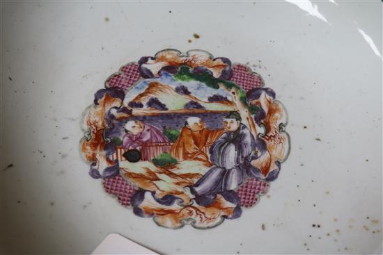 A Chinese famille rose mandarin pattern punch bowl, Qianlong period, diameter 32.5cm, chipped and cracked